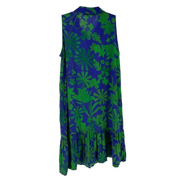 Pietro Brunelli Dress Size M Leaf Print Sleeveless Collared Ruffle Italian Beach - Picture 7 of 7